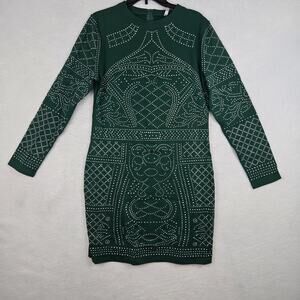 Meaveor Women's Dress XL Green Studded Long Sleeve Bodycon Zip NWT